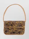 Staud Beaded Floral Shoulder Bag With Leather Handle In Brown