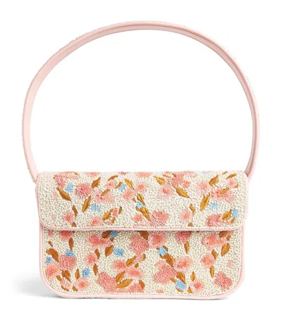 Staud Beaded Floral Tommy Shoulder Bag In Pink