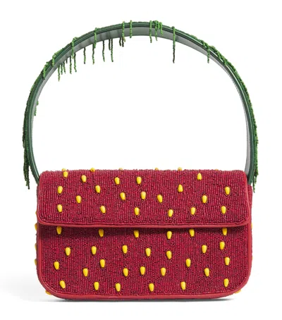 Staud Beaded Strawberry Tommy Shoulder Bag In Red