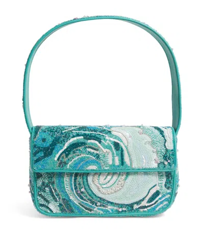 Staud Beaded Tidal Wave Tommy Shoulder Bag In Blue