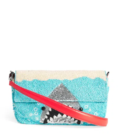 Staud Beaded Tommy Shark Shoulder Bag In Blue