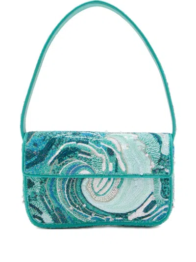 Staud Beaded-wave Shoulder Bag In Green