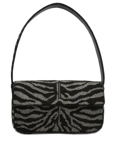 Staud Beaded Zebra-motif Shoulder Bag In Black