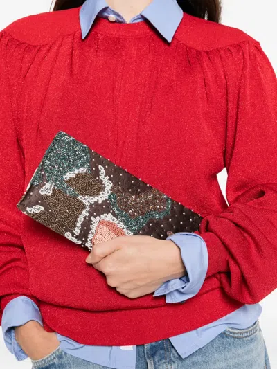 Staud Bead-embellished Butterfly-pattern Clutch Bag In Brown