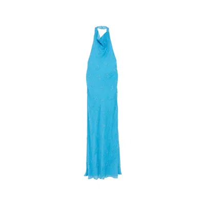 Staud Bead-embellished Crinkled Modal Dress In Blue