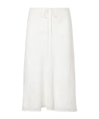 Staud Lucia Bead-embellished Crinkled Modal-blend Organza Midi Skirt In White