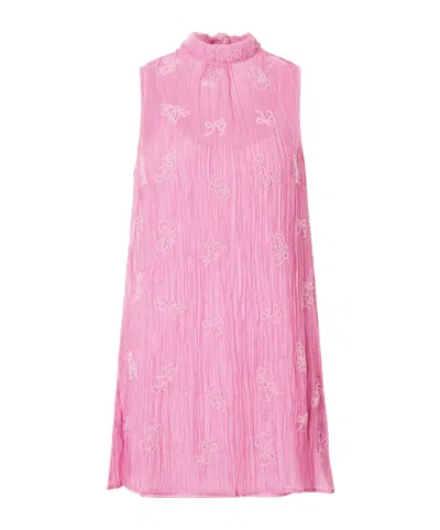 Staud Bead-embellished Crinkled Modal-blend Organza Mini Dress In Pink