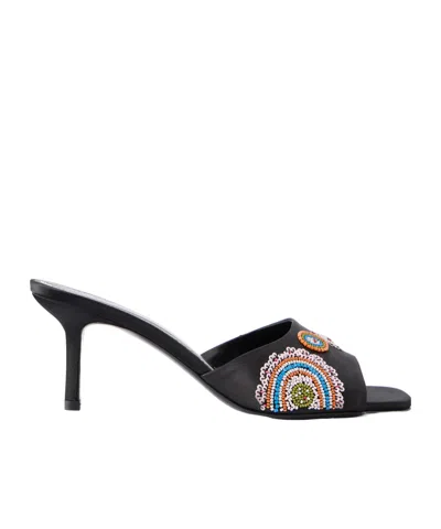 Staud Bea 50 Bead-embellished Satin Mules In Black