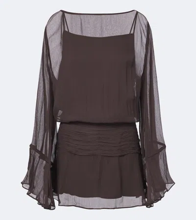 Staud Beatrix Long Sleeve Ruched Waist Dress In Brown