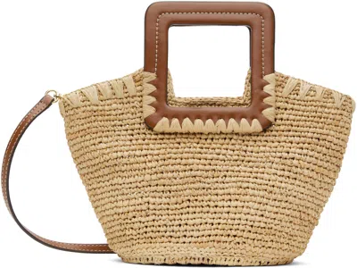 Staud Beige & Tan Shirley Raffia Mini Bucket Bag In Nttn Natural/tan