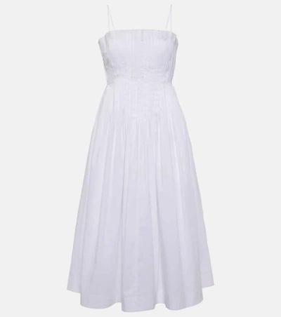 Staud Bella Cotton Poplin Midi Dress In White