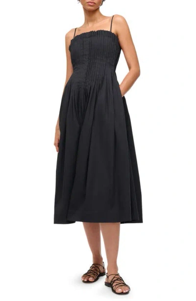 Staud Women's Bella Pleated Cotton-blend Sleeveless Midi-dress In Black