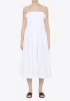 Staud Bella Womens Boning Poplin Midi Dress In White