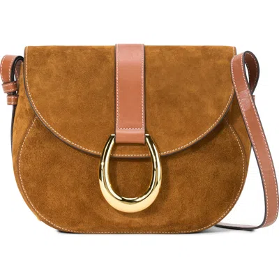 Staud Bella Suede Saddle Crossbody Bag In Brown