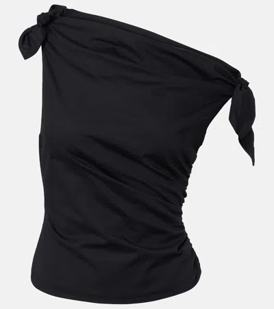 Staud Bellaria Asymmetric Cotton Top In Black