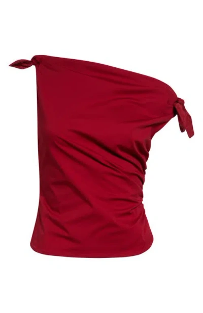 Staud Bellaria One Shoulder Stretch Cotton Top In Burgundy