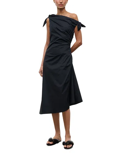 Staud Bellaria Asymmetric Midi Dress In Black