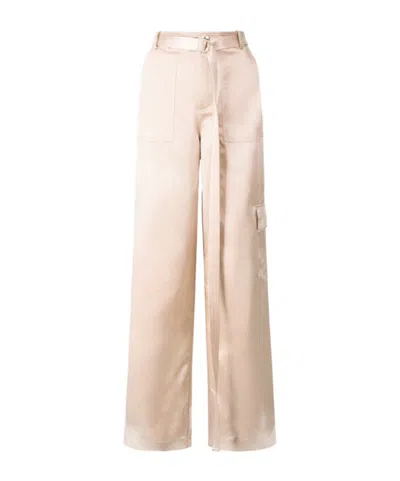 Staud Belted Satin-finish Palazzo Pants In Nude