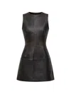 Staud Binx Distressed Leather Mini Dress In Black