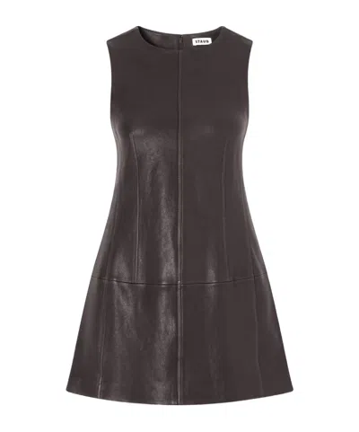Staud Binx Leather Mini Dress In Black