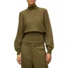 Staud Bishop Sleeve Wool Mock Neck Sweater In Sergeant Green