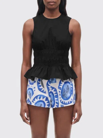 Staud Culver Smocked Sleeveless Top In Black