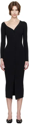 Staud Craftsman One-shoulder Long Sleeve Rib Midi Dress In Black