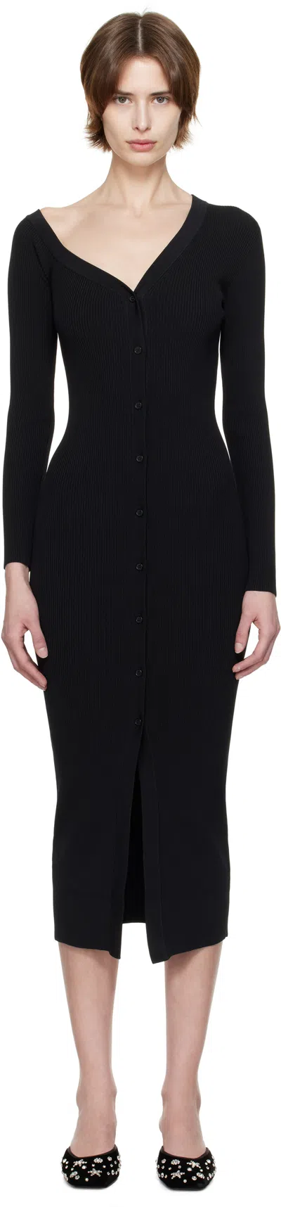 Staud Black Craftsman Sweater Midi Dress In Blk Black