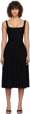 Staud Ellison Pleated Ribbed-knit Midi Dress In Black