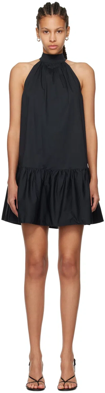 Staud Marlowe Halter Neck Stretch Poplin Trapeze Dress In Black