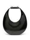 Staud Crescent-shaped Shoulder Bag In Glossy Black Leather In Black