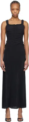 Staud Nic Ruched Washed-silk Maxi Dress In Blk Black