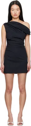 Staud Phare One-shoulder Woven Stretch Cotton Minidress In Blk Black