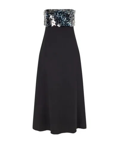 Staud Black Sequin Strapless Midimaxi Dress