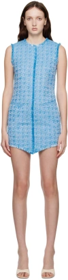 Staud Sleeveless Tweed Mini Dress In Pacific