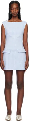 Staud Blue Walker Minidress In Skmc Sky Micro Check