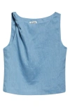 Staud Boa Twisted Sleeveless Linen Top In Slate Blue