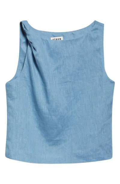 Staud Boa Twisted Sleeveless Linen Top In Slate Blue