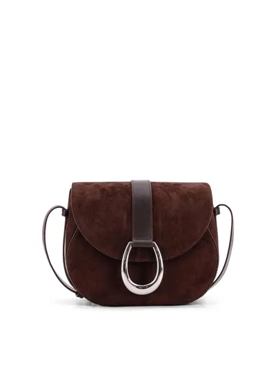 Staud Bella Saddle Suede Shoulder Bag In Brown