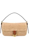 Staud Brown Harlow Structured Raffia Shoulder Bag In Beige