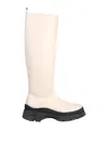 Staud Side Zip Leather Boots In Neutral