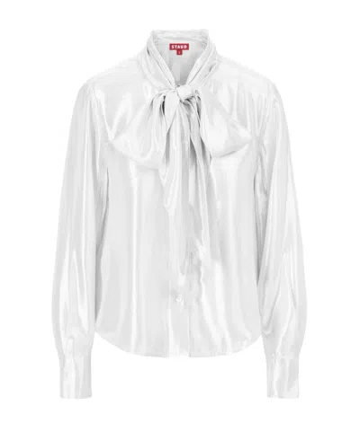 Staud Bow Detailed Glitter Blouse In White