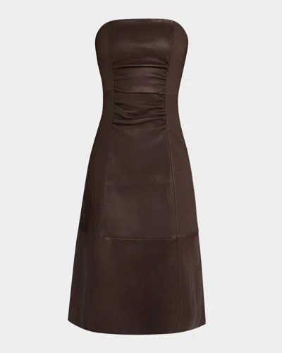 Staud Bowery Strapless Nappa Leather Dress In Tiramisu