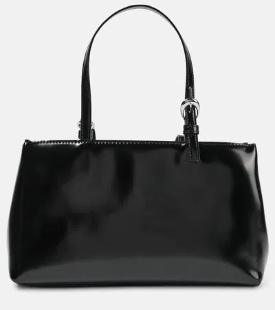 Staud Brando Polished Leather Shoulder Bag In Black