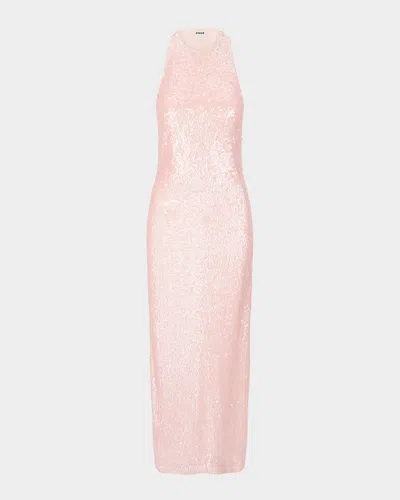 Staud Bree Sequined Tulle Halterneck Midi Dress In Pink