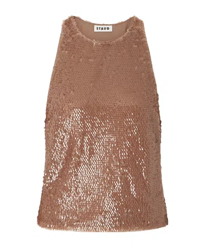 Staud Bree Sequined Tulle Top In Brown