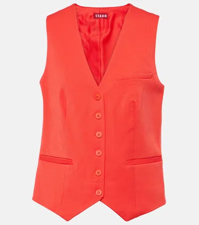 Staud Brett Twill Vest In Red