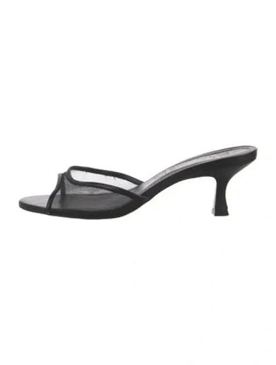 Pre-owned Staud Brigette Mule Mesh Leather Sandals In Black