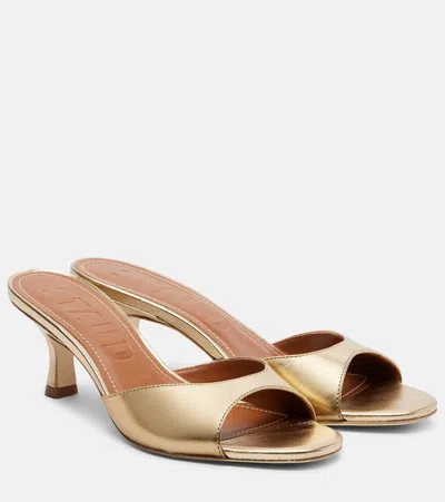 Staud Brigitte 100 Metallic Leather Mules In Gold