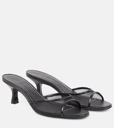 Staud Brigitte 55 Leather-trimmed Mesh Mules In 黑色